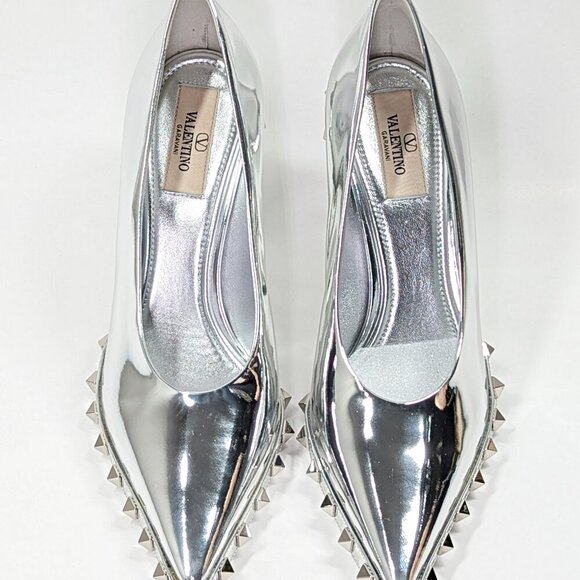 Valentino Garavani Women's Pointed Toe Rockstud Pumps Silver Sz 37.5 MSRP $1,390 - Picture 3 of 9